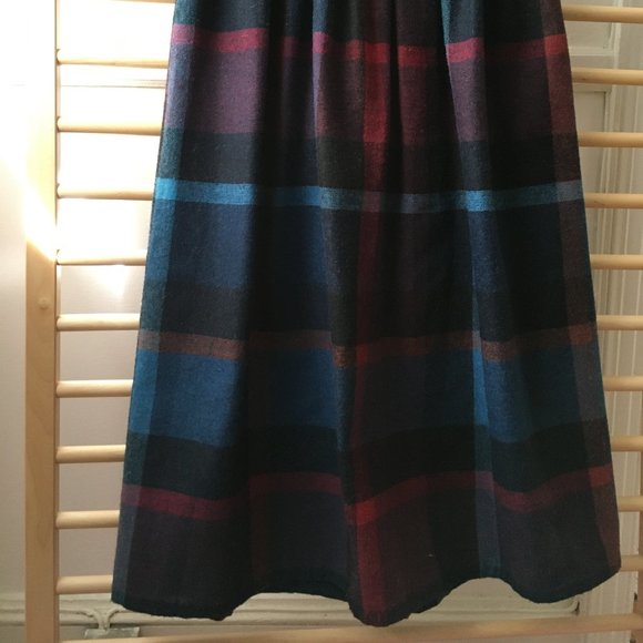 70's Vintage Plaid Midi Skirt Women's XS Wool Blend High Waist - Picture 10 of 13